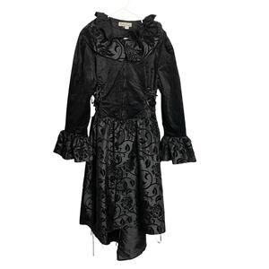 Victorian Choice‎ Velvet Brocade Jacket Womens XXL Black Ruched Laced Ren Faire